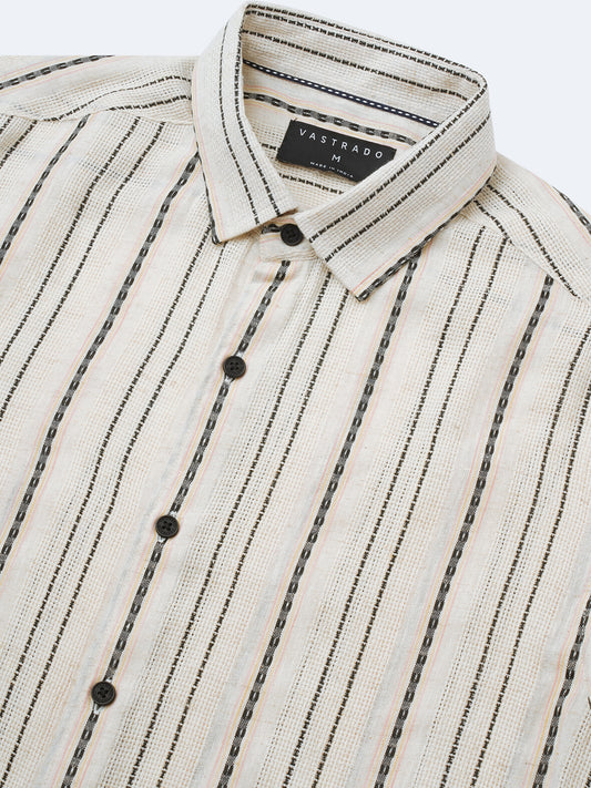 Minimal Ivory Loomed Stripe Shirt
