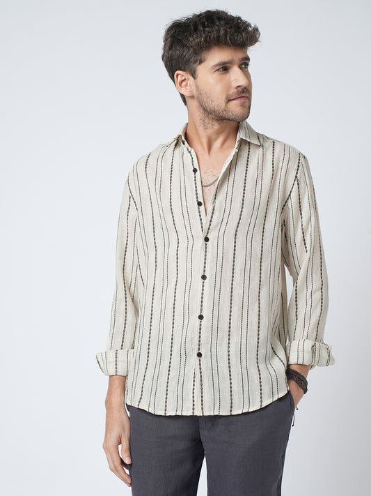 Minimal Ivory Loomed Stripe Shirt