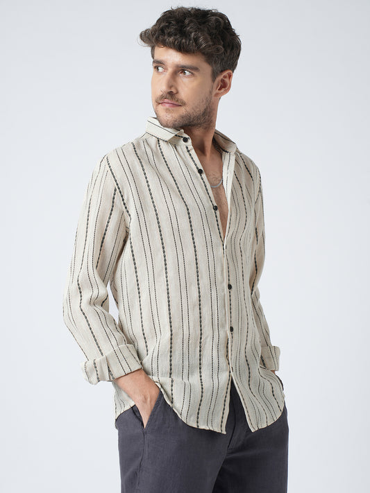 Minimal Ivory Loomed Stripe Shirt