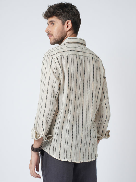 Minimal Ivory Loomed Stripe Shirt