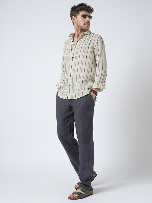 Minimal Ivory Loomed Stripe Shirt
