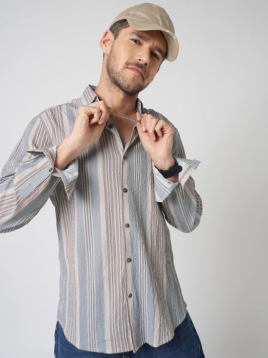 Vintage Herringbone Multistripe Driftwood Crinkled Shirt