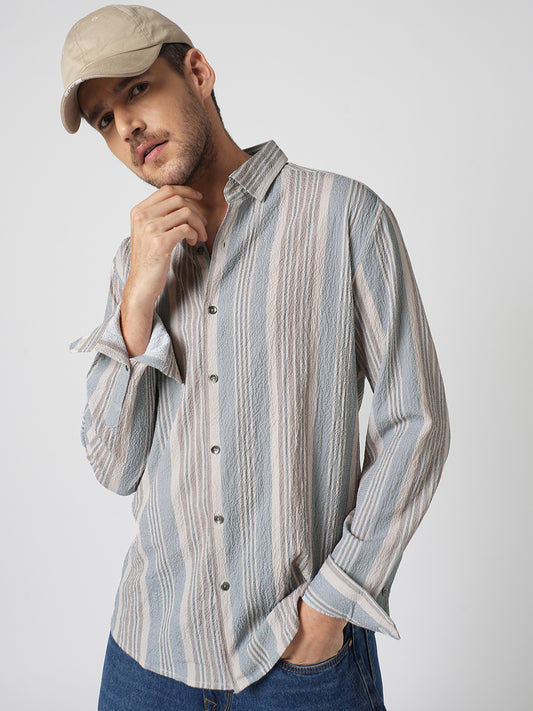 Vintage Herringbone Multistripe Driftwood Crinkled Shirt