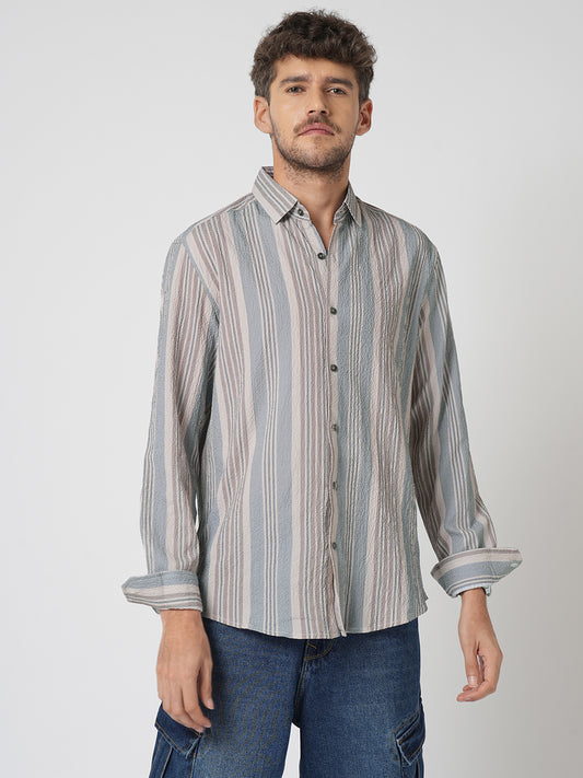 Vintage Herringbone Multistripe Driftwood Crinkled Shirt