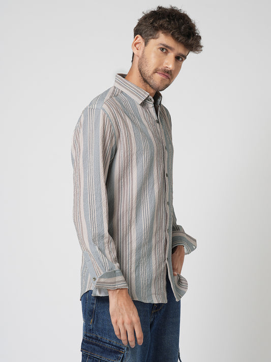 Vintage Herringbone Multistripe Driftwood Crinkled Shirt
