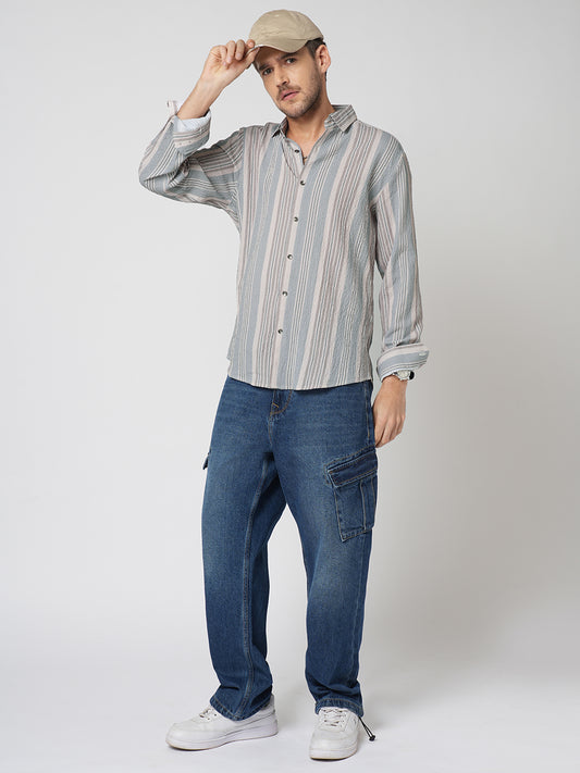 Vintage Herringbone Multistripe Driftwood Crinkled Shirt