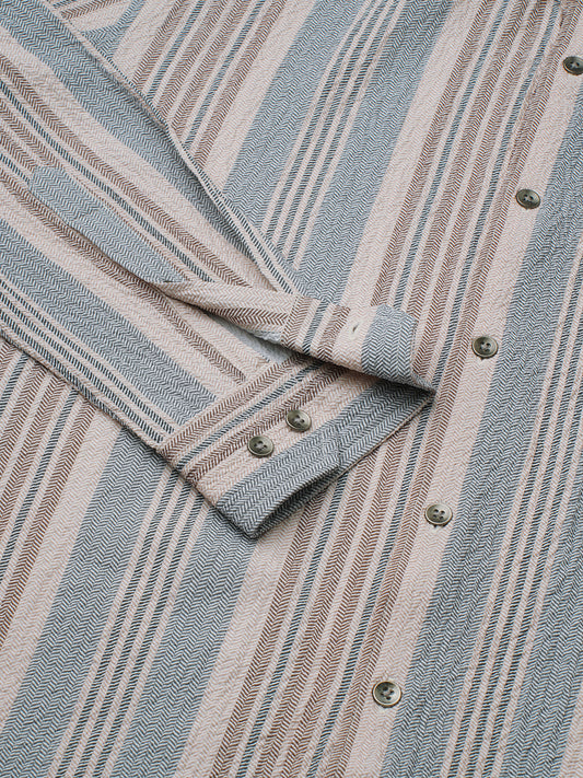 Vintage Herringbone Multistripe Driftwood Crinkled Shirt