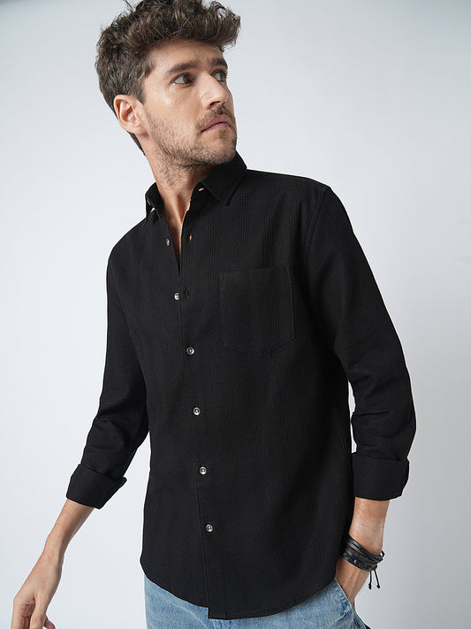 Black Waffle Textured Shirt