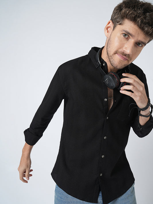 Black Waffle Textured Shirt