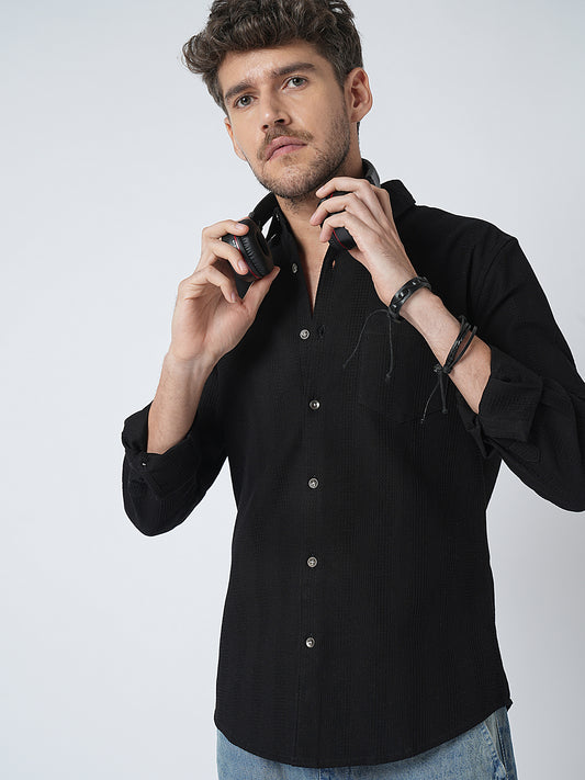 Black Waffle Textured Shirt