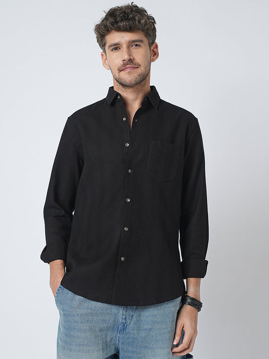 Black Waffle Textured Shirt