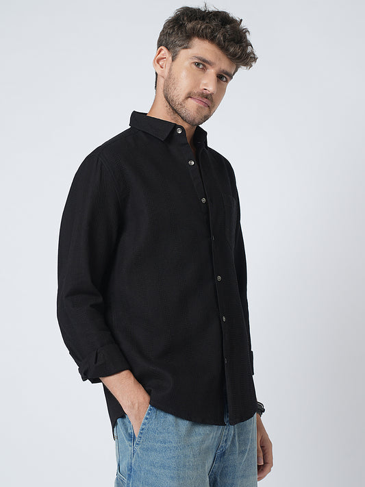 Black Waffle Textured Shirt