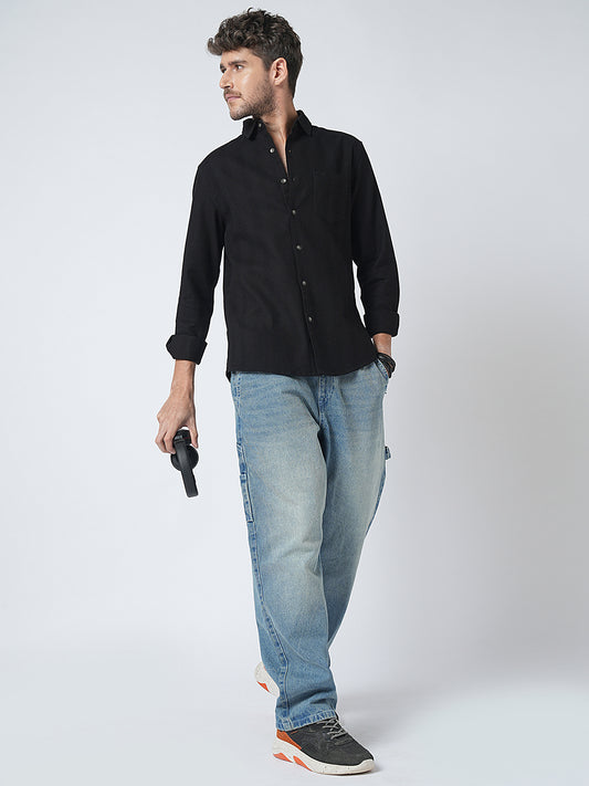 Black Waffle Textured Shirt