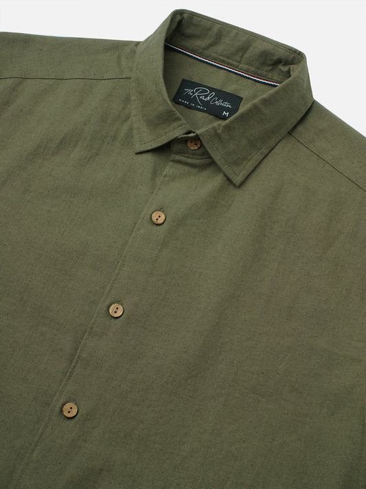Olive Forest Haze Pure Linen Shirt