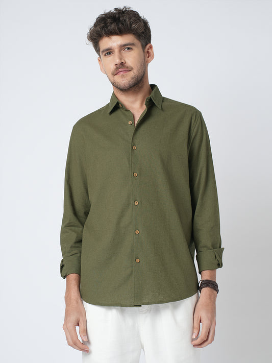 Olive Forest Haze Pure Linen Shirt