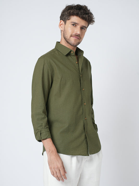 Olive Forest Haze Pure Linen Shirt