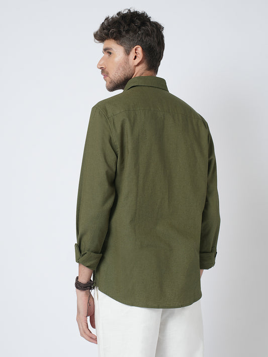 Olive Forest Haze Pure Linen Shirt