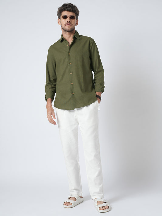Olive Forest Haze Pure Linen Shirt