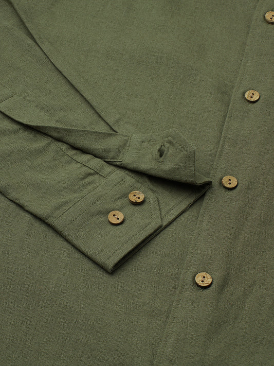 Olive Forest Haze Pure Linen Shirt