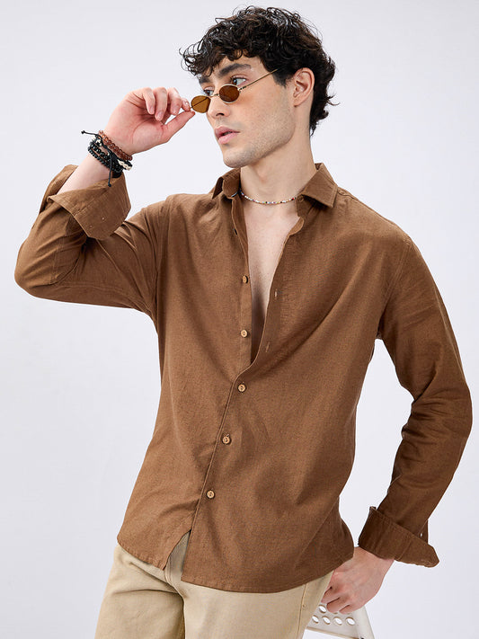 Brown Ember Pure Linen Summer Shirt