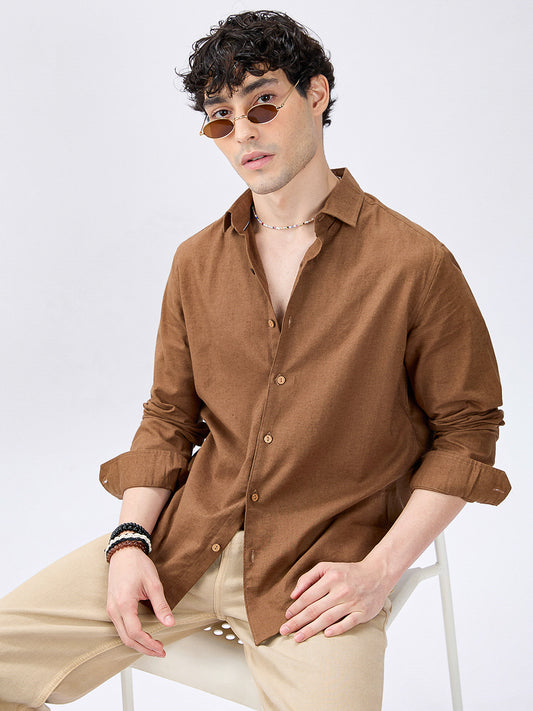 Brown Ember Pure Linen Summer Shirt