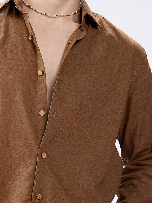 Brown Ember Pure Linen Summer Shirt