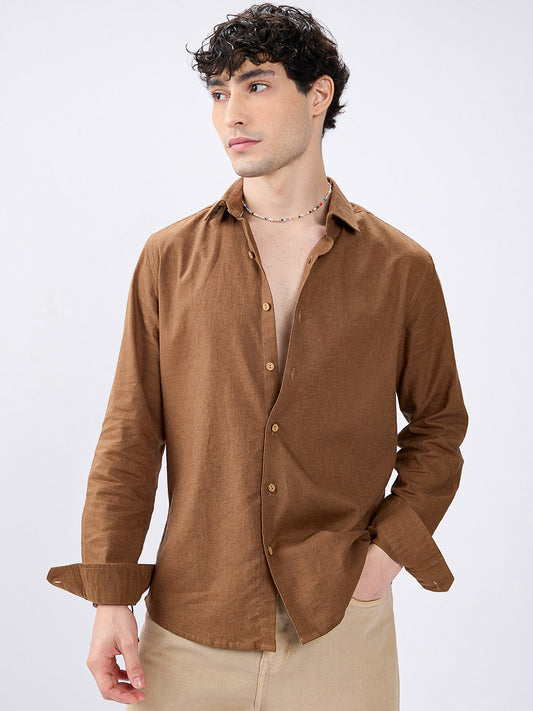 Brown Ember Pure Linen Summer Shirt