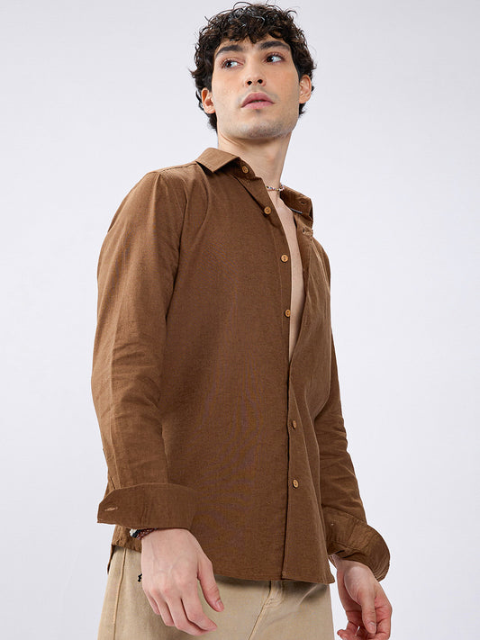 Brown Ember Pure Linen Summer Shirt