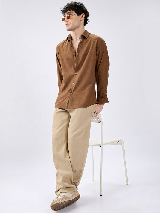 Brown Ember Pure Linen Summer Shirt