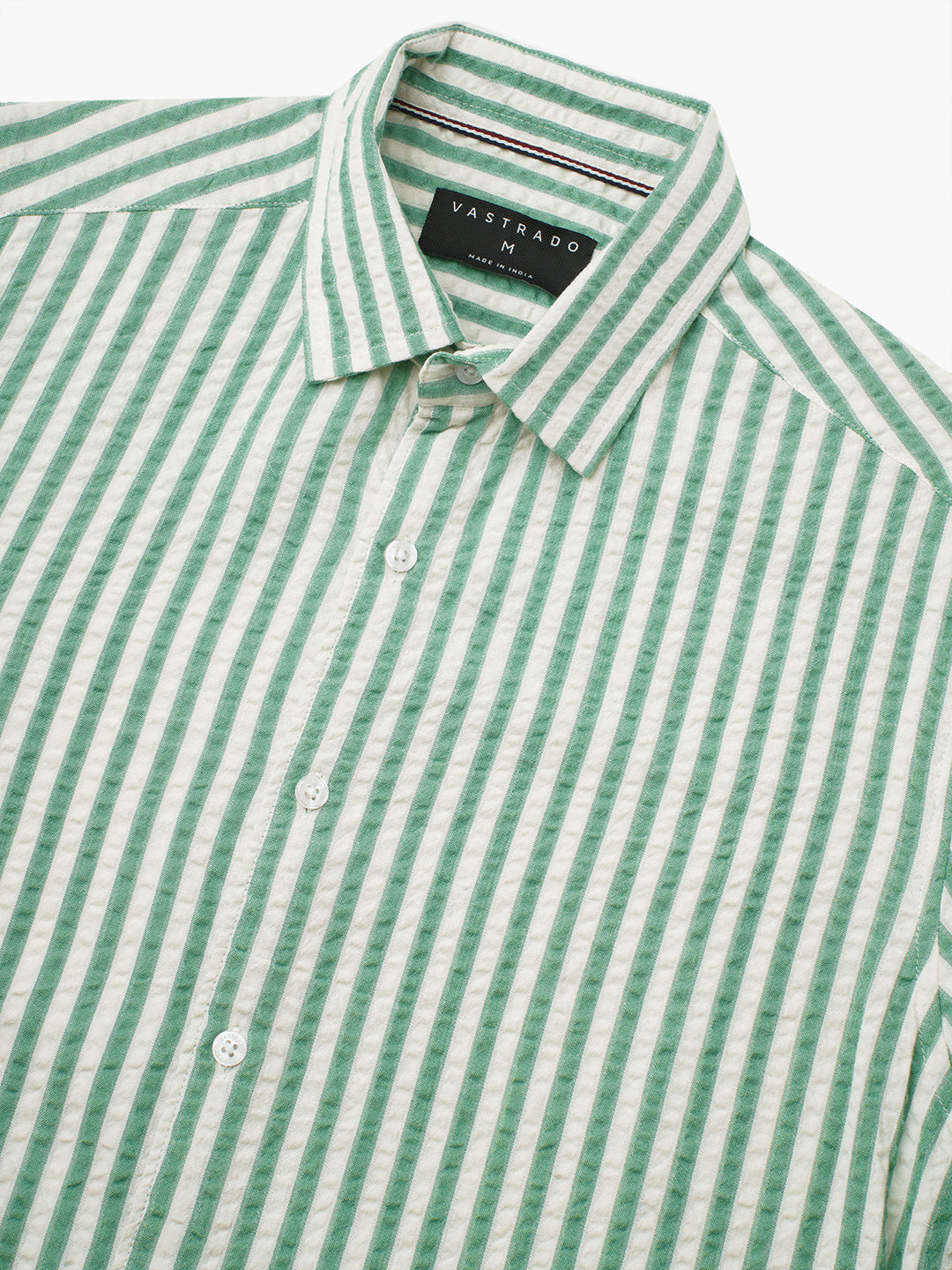 White & Green Candy Stripe Seersucker Shirt