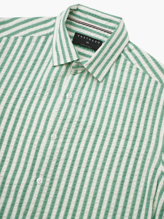 White & Green Candy Stripe Seersucker Shirt