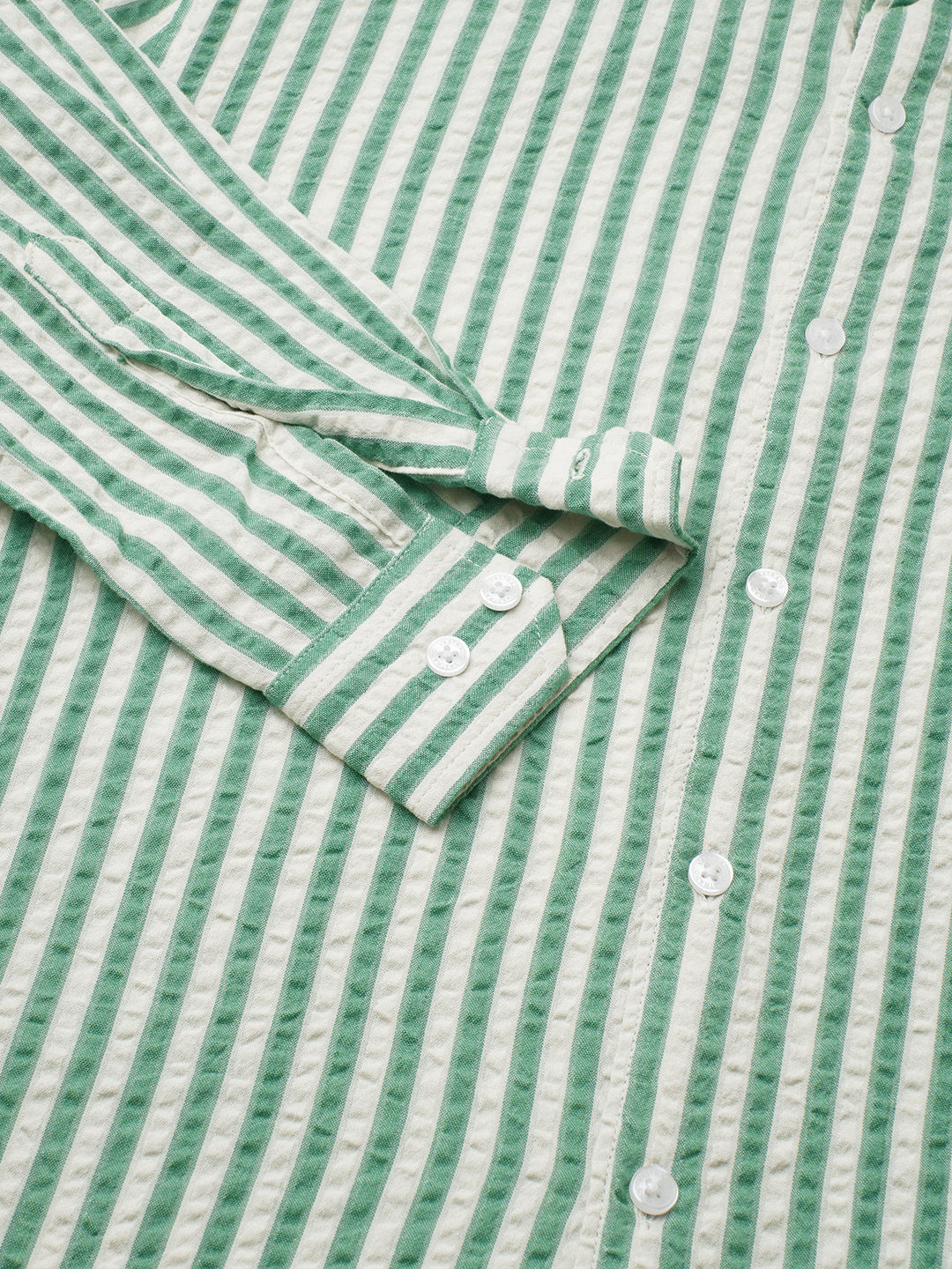 White & Green Candy Stripe Seersucker Shirt
