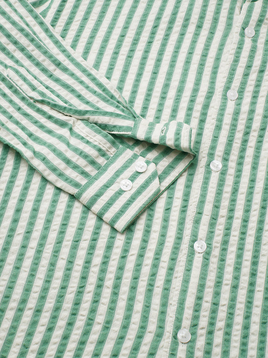 White & Green Candy Stripe Seersucker Shirt