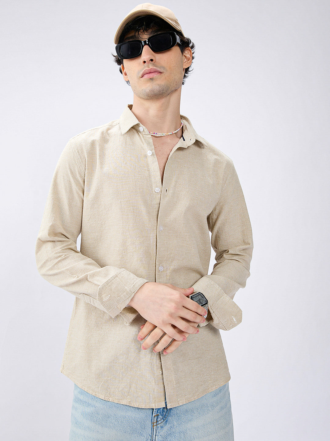 Neutral Beige Micro check Everyday Shirt