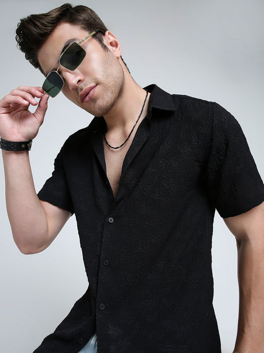 Onyx Black Floral Textured Shirt