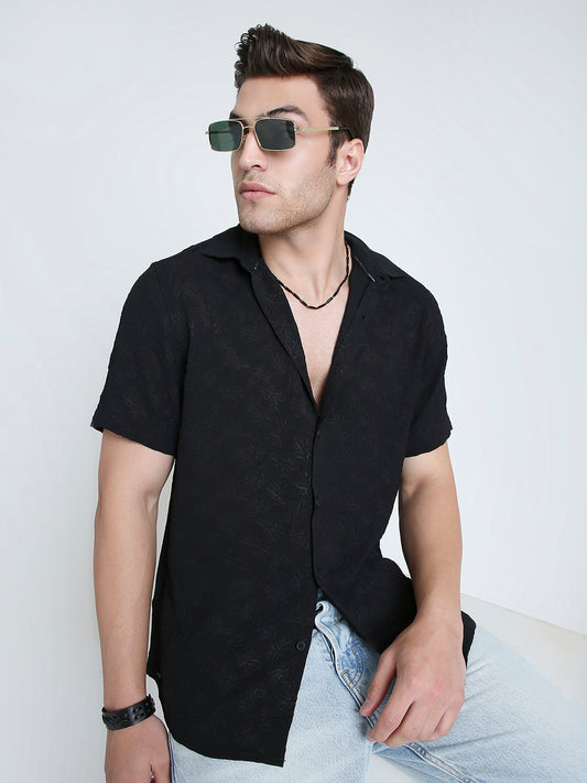 Onyx Black Floral Textured Shirt
