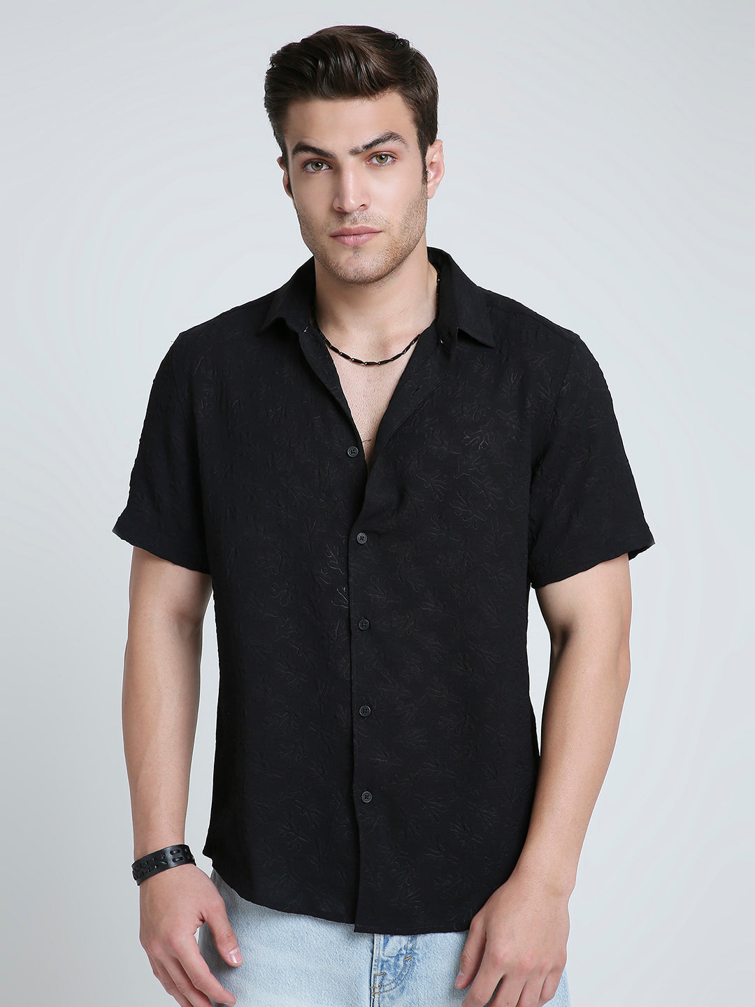 Onyx Black Floral Textured Shirt