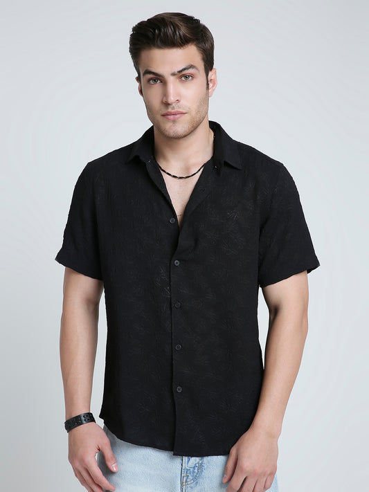 Onyx Black Floral Textured Shirt