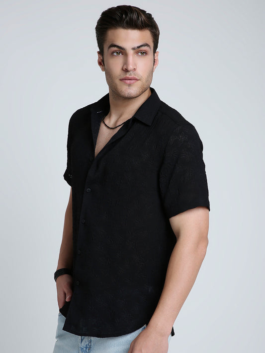 Onyx Black Floral Textured Shirt