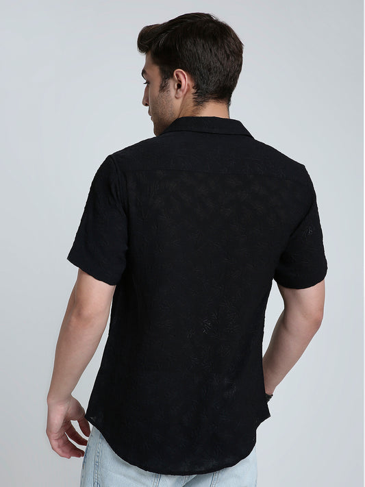 Onyx Black Floral Textured Shirt