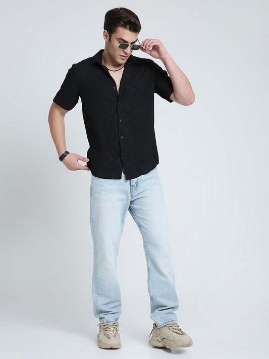Onyx Black Floral Textured Shirt