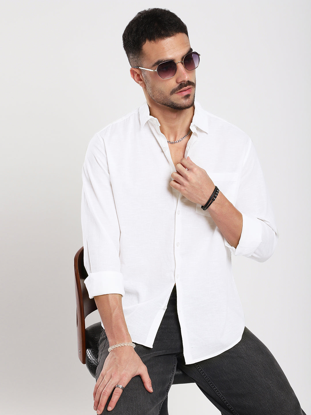 Pristine White Slub Textured Shirt