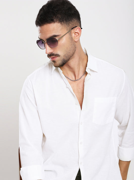 Pristine White Slub Textured Shirt
