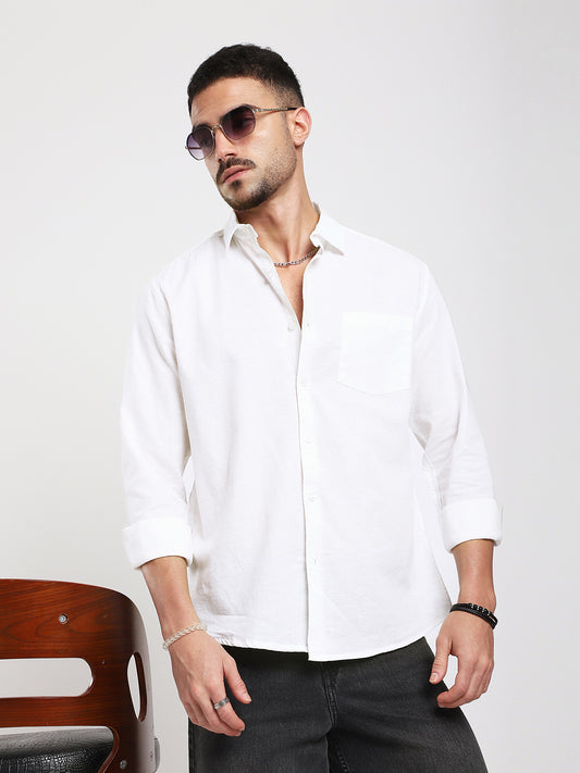 Pristine White Slub Textured Shirt