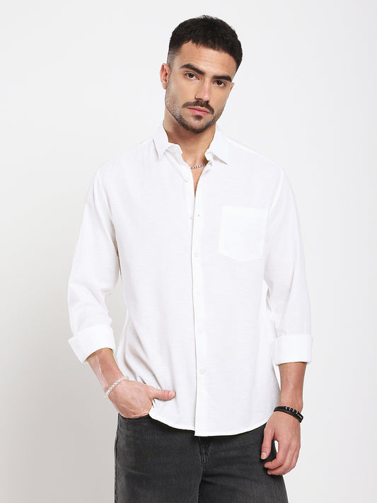 Pristine White Slub Textured Shirt