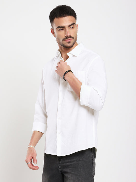 Pristine White Slub Textured Shirt