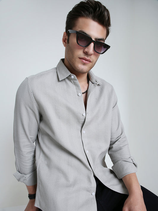 Grey Haze Waffle Grid Weave Shirt