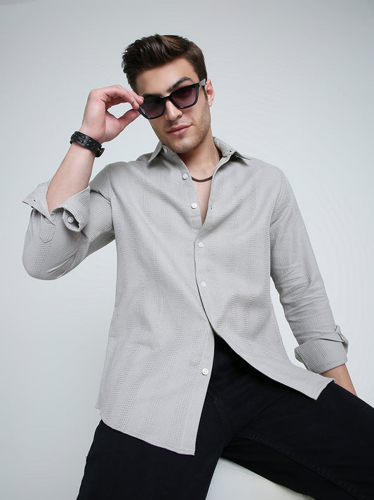 Grey Haze Waffle Grid Weave Shirt