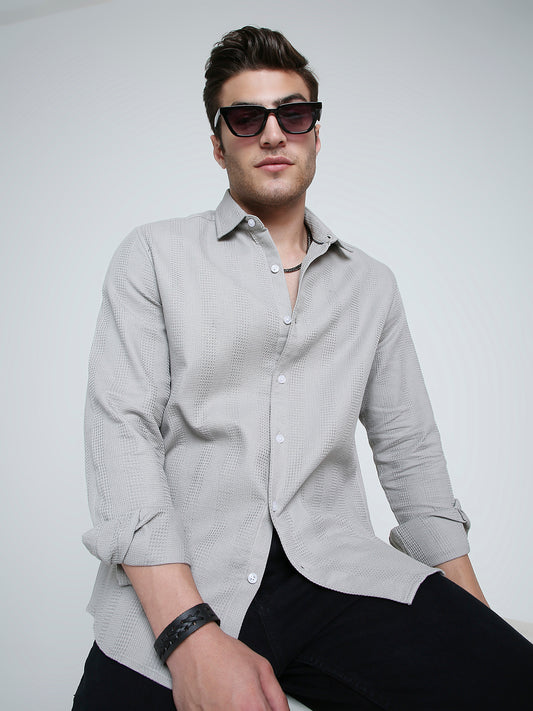 Grey Haze Waffle Grid Weave Shirt