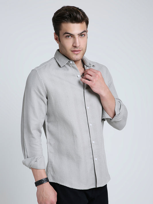 Grey Haze Waffle Grid Weave Shirt